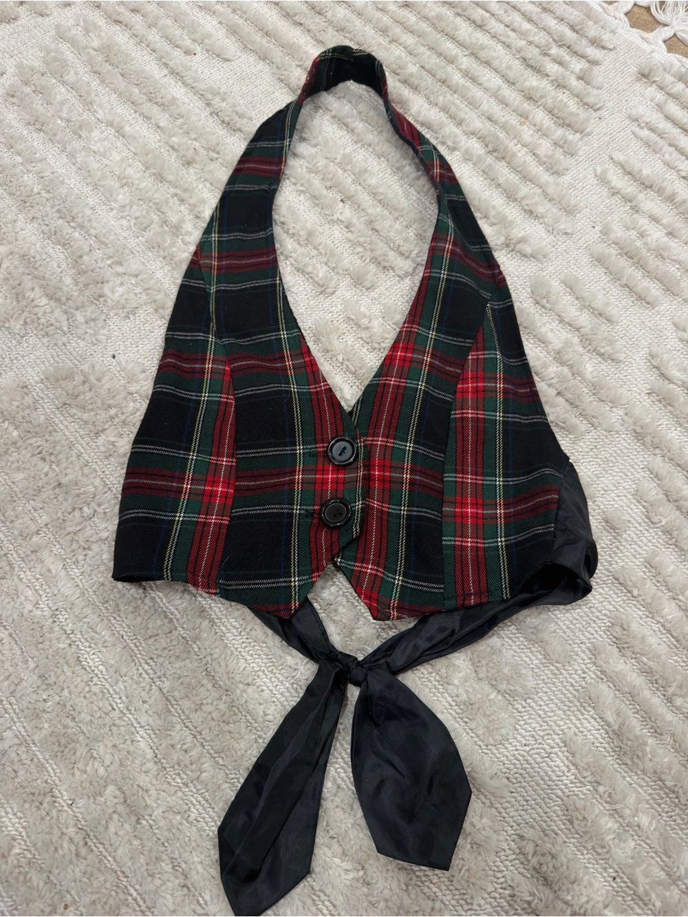 Wet Seal Red and Green Plaid Tie-Front Halter Vest
